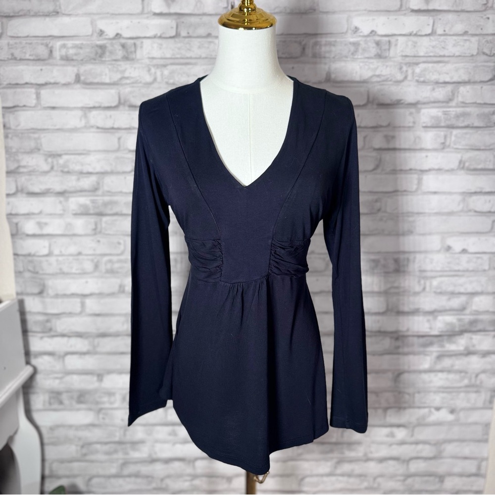 Mark Black Longsleeve Tie Back V Neck Blouse Top